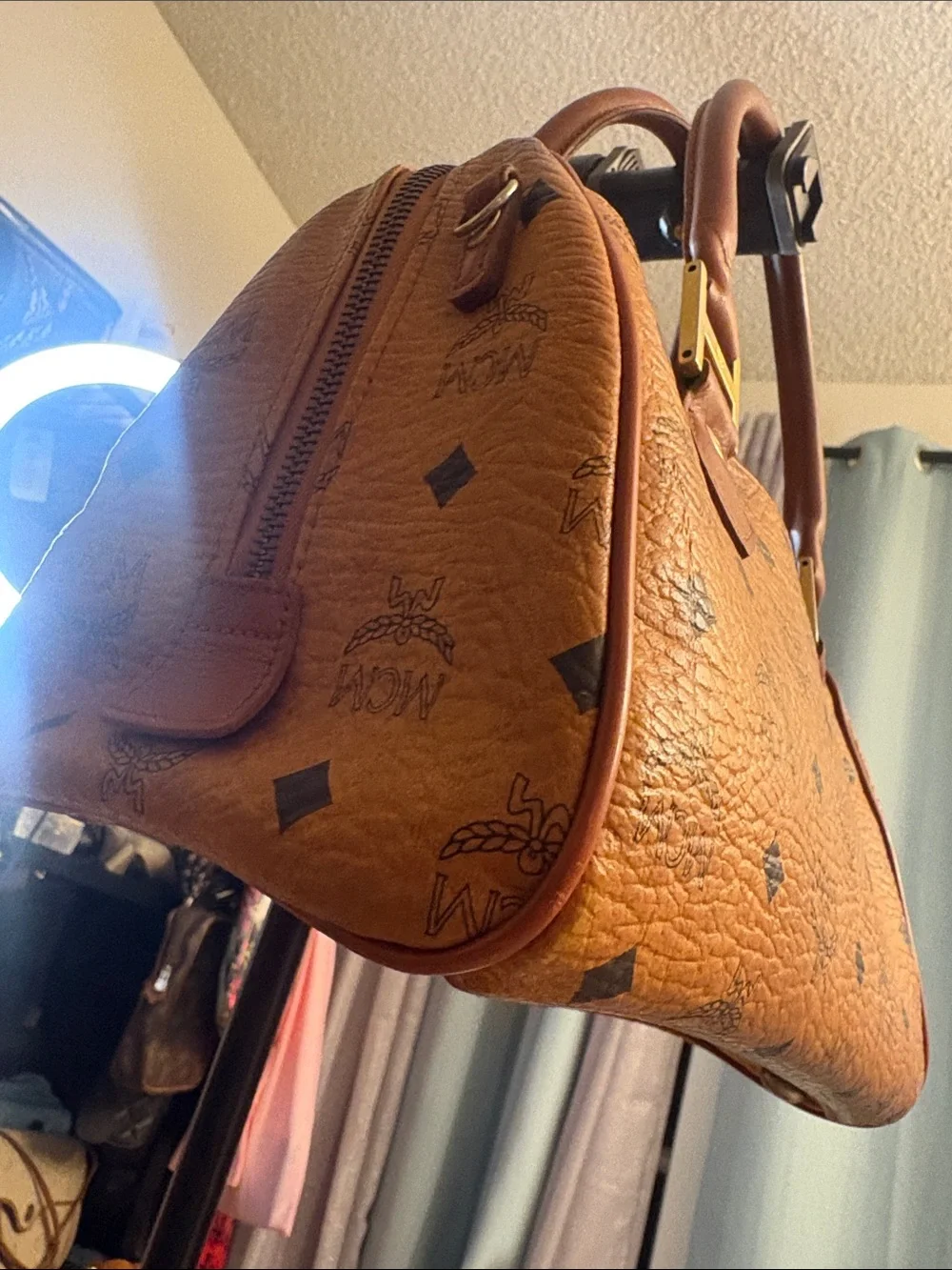 MCM Cognac Brown Visetos Monogram Satchel